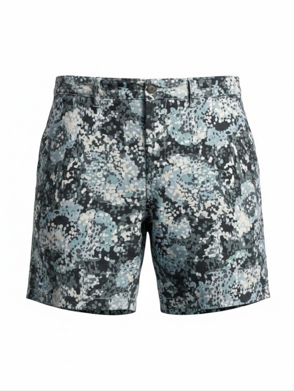 Club Monaco Baxter Fit Linen Blend Blue Pattern Shorts